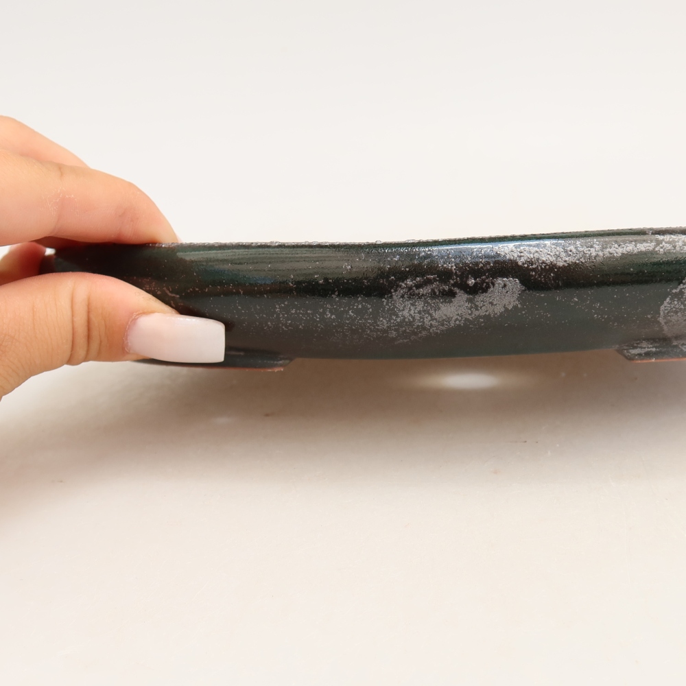Vaso da bonsai in ceramica 22,5 x 16,5 x 3 cm, colore verde metallizzato