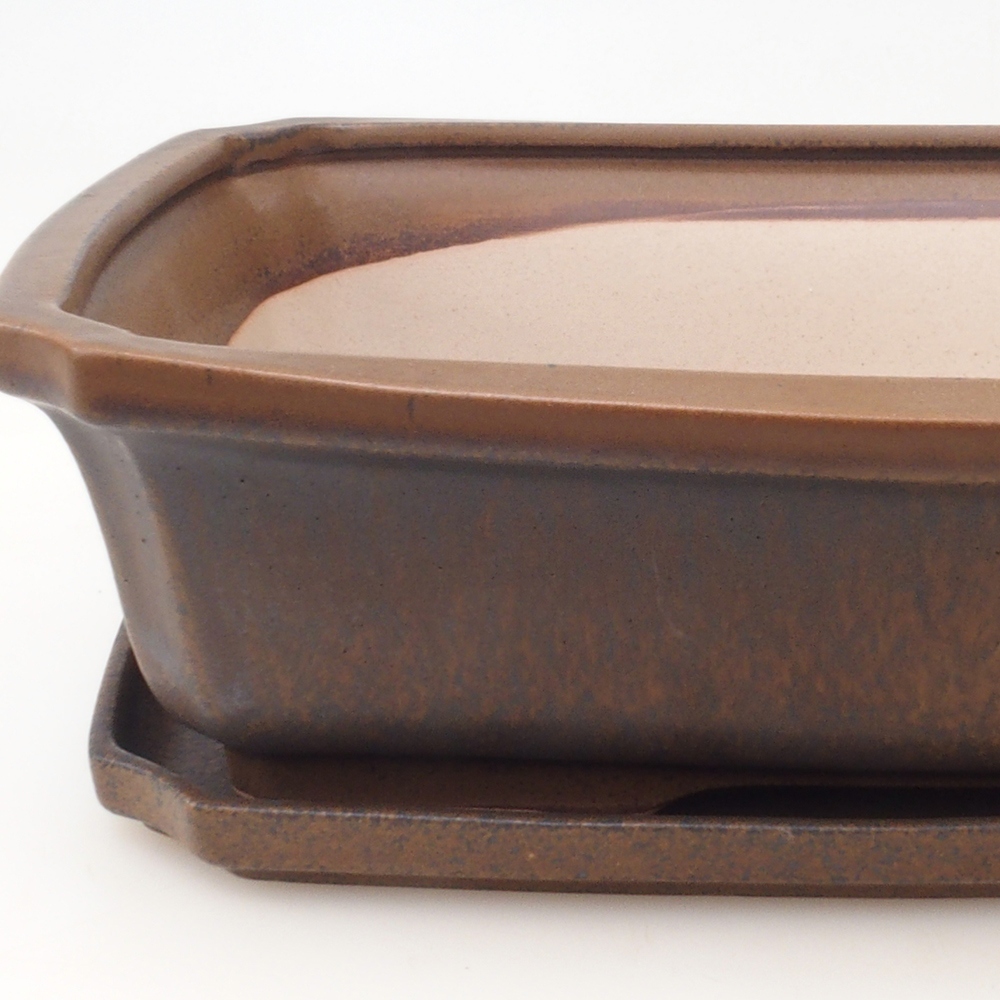 Ciotola per bonsai + piattino H07 - 30 x 20,5 x 8 cm - marrone