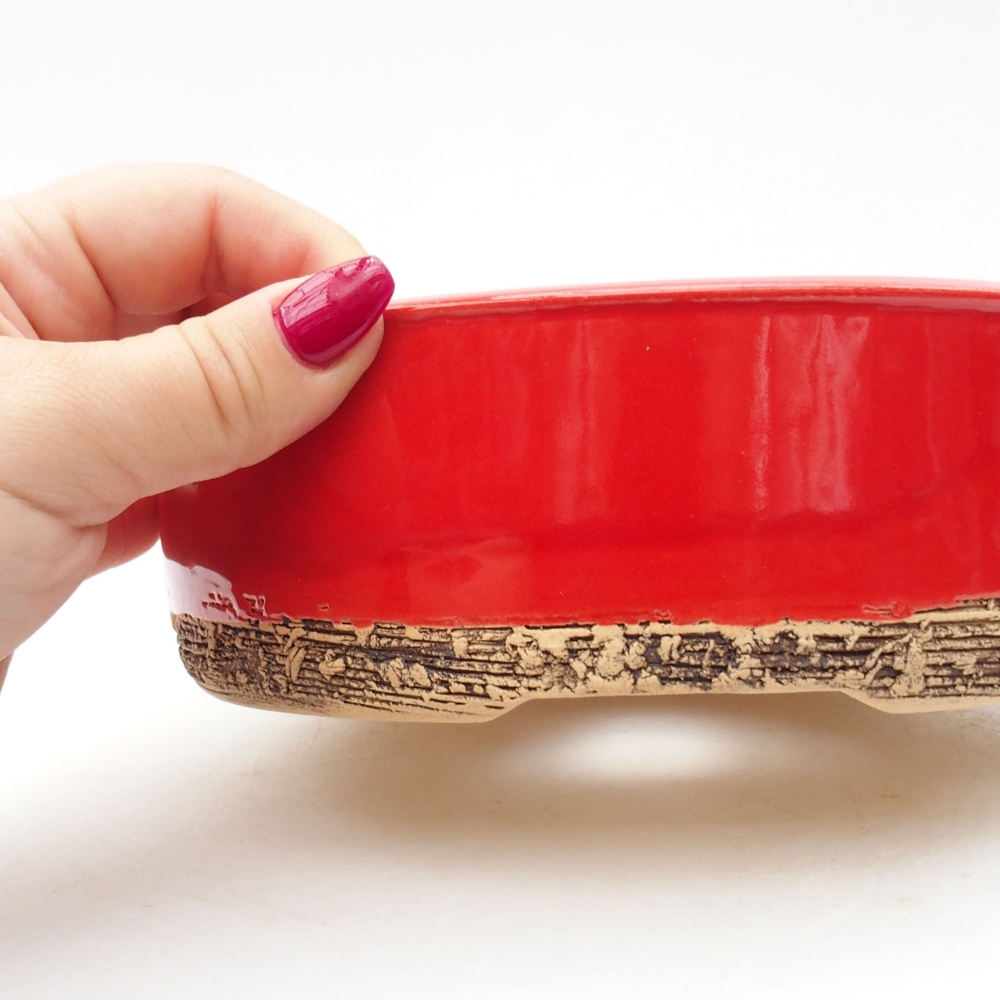 Ciotola per bonsai in ceramica 17 x 17 x 6 cm, colore rosso