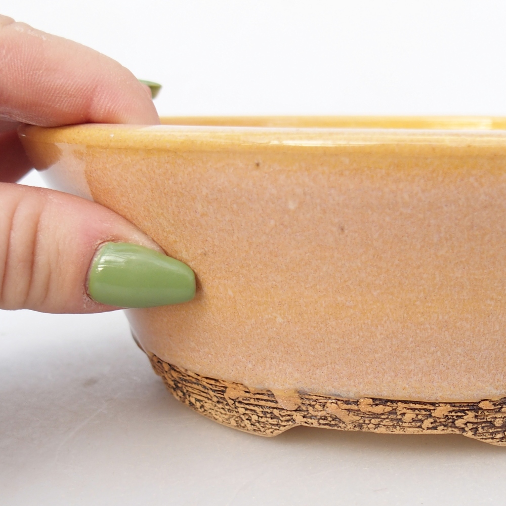 Ciotola per bonsai in ceramica 16 x 16 x 5,5 cm, colore marrone-giallo