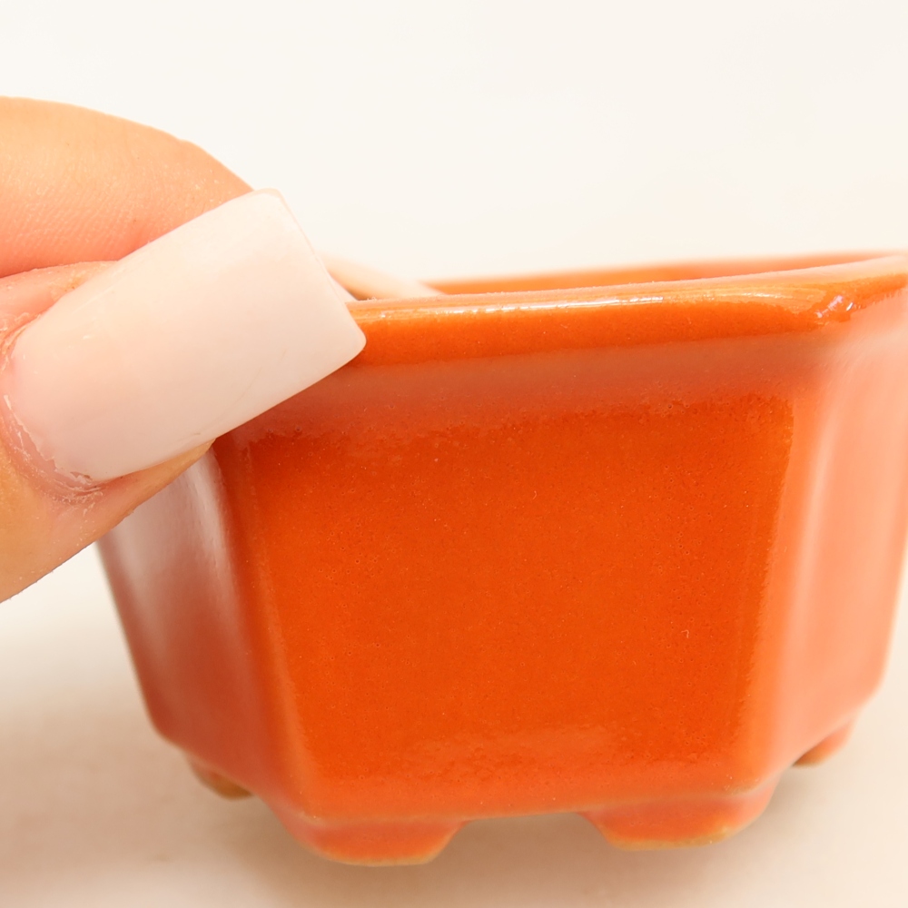 Vaso da bonsai in ceramica 7,5 x 7 x 4 cm, colore arancione
