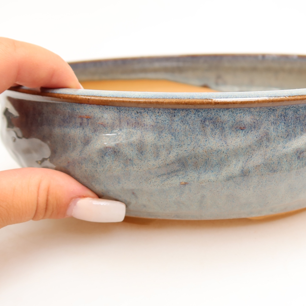 Vaso da bonsai in ceramica 21,5 x 21,5 x 6 cm, colore grigio
