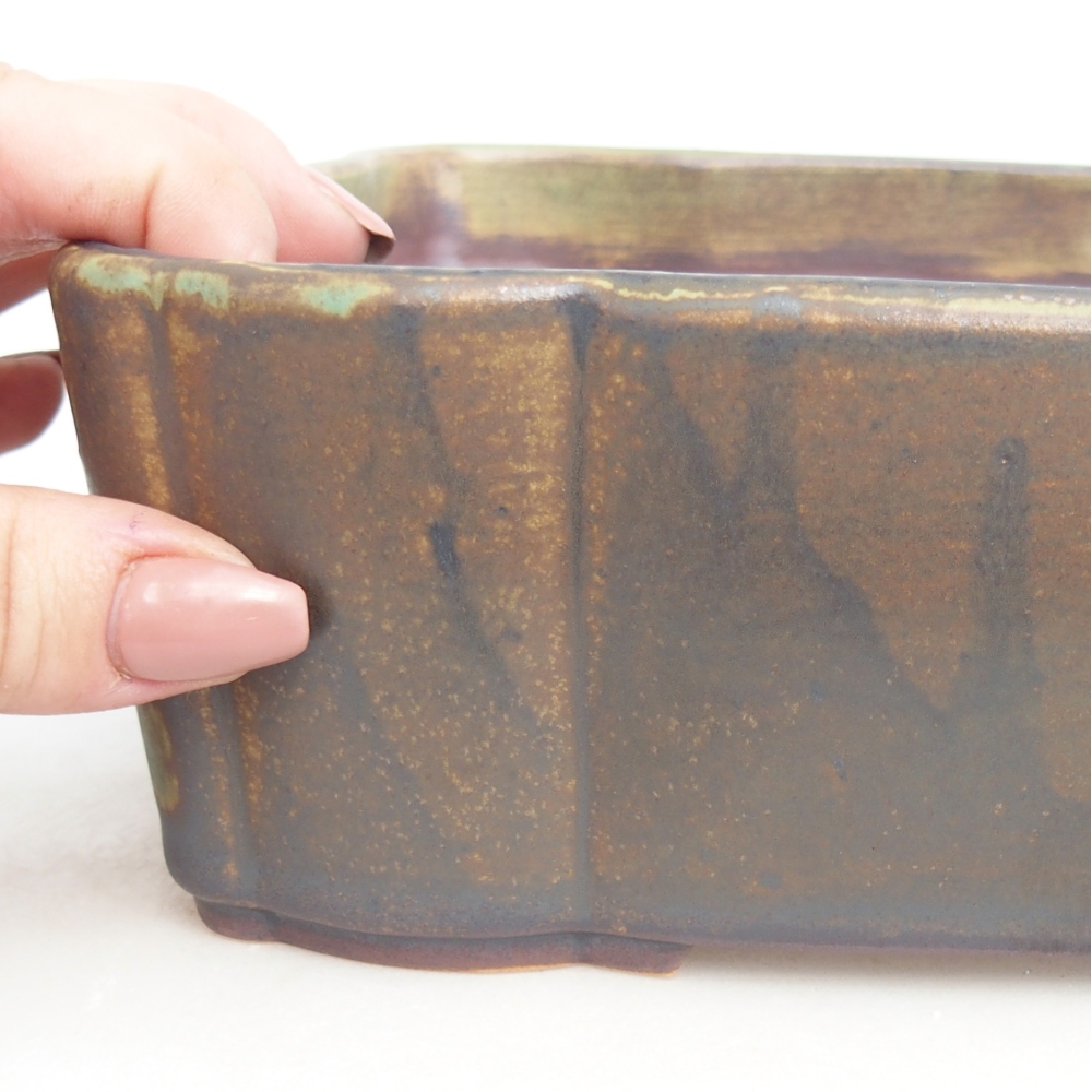 Ciotola per bonsai in ceramica 21 x 18 x 7 cm, verde-marrone