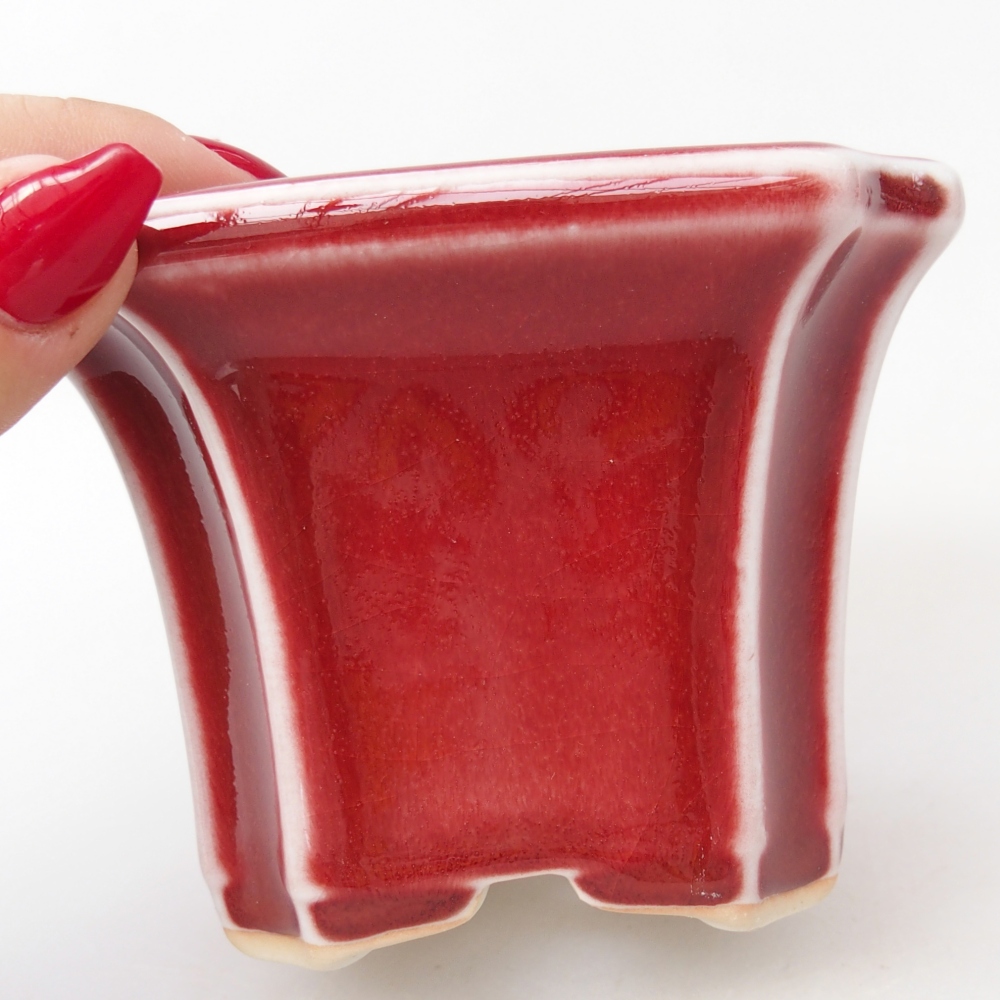 Ciotola per bonsai in ceramica 10 x 10 x 7 cm, colore rosso