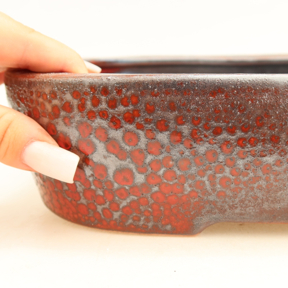 Vaso da bonsai in ceramica 32 x 24,5 x 6,5 cm, colore rosso metallizzato