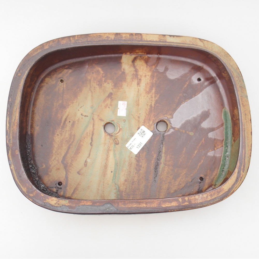 Ciotola per bonsai in ceramica 32 x 24,5 x 6,5 cm, colore marrone-verde