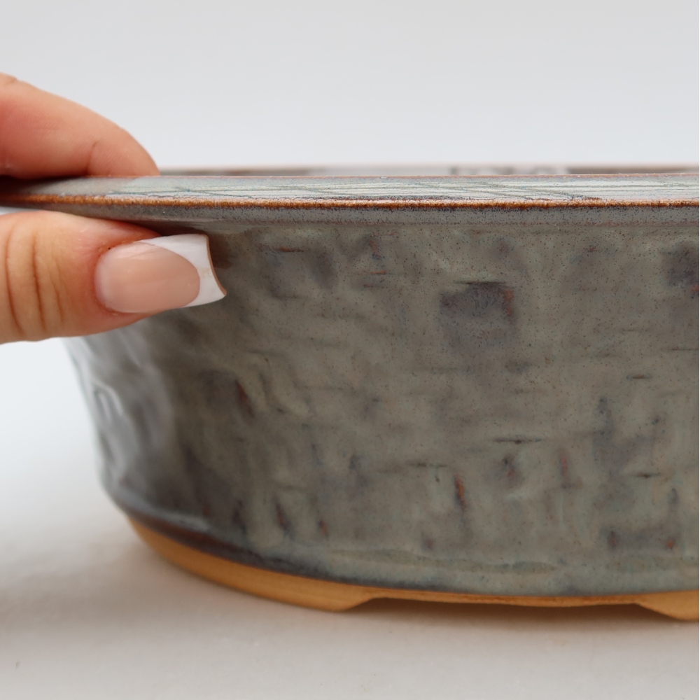 Vaso per bonsai in ceramica 26,5 x 26,5 x 8 cm, colore grigio