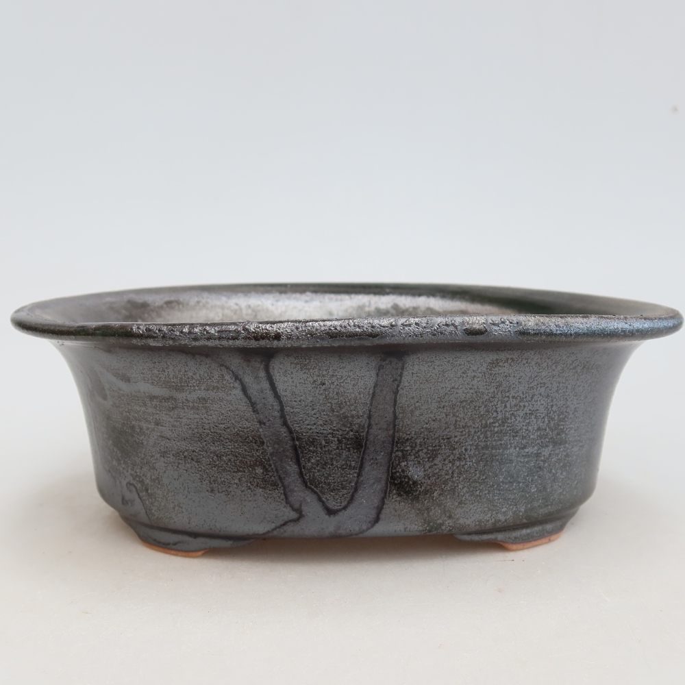 Vaso da bonsai in ceramica 19,5 x 15,5 x 6,5 cm, colore verde metallizzato