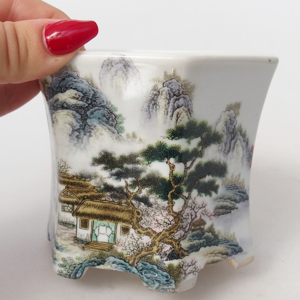 Ciotola per bonsai in ceramica 10,5 x 9,5 x 9 cm, colore bianco