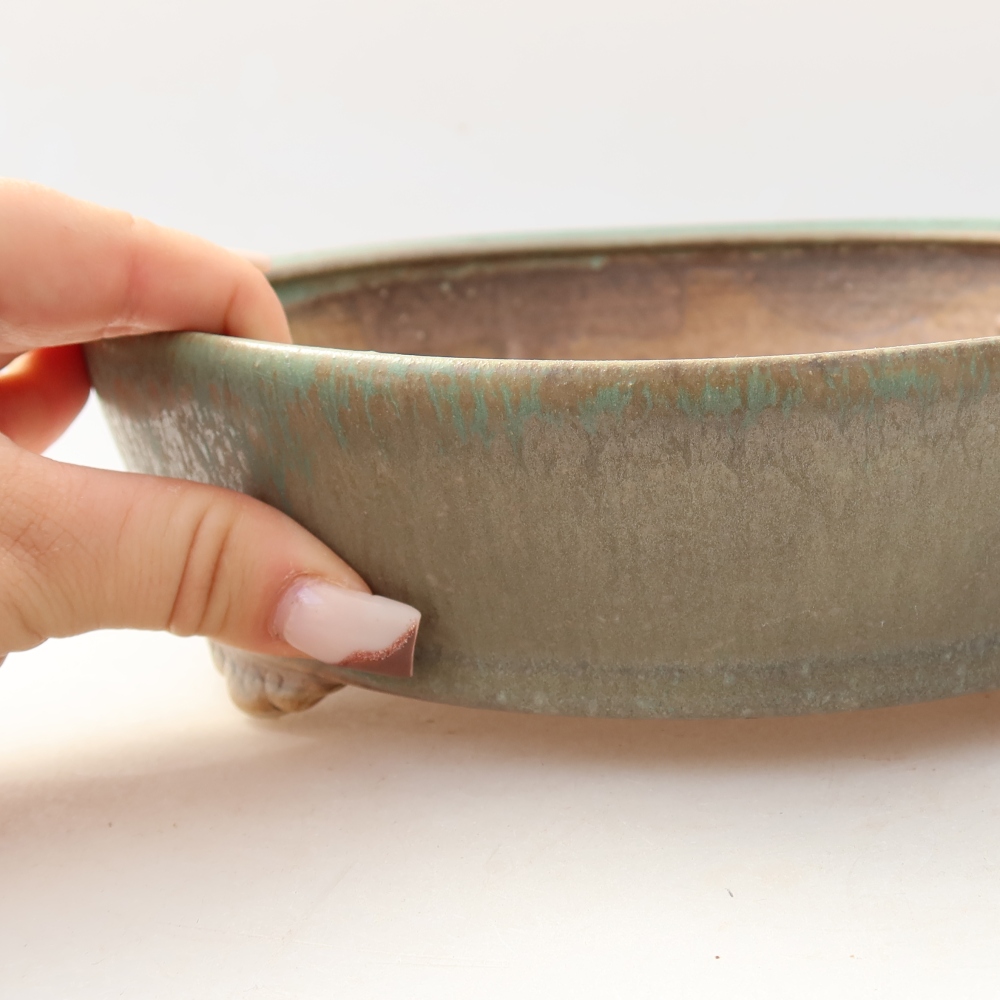 Ciotola per bonsai in ceramica 21,5 x 21,5 x 6 cm, verde
