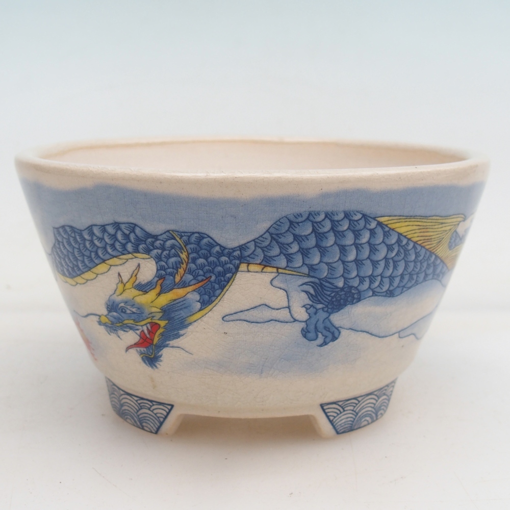 Ciotola bonsai in ceramica 12 x 12 x 6,5 cm, colore blu-bianco