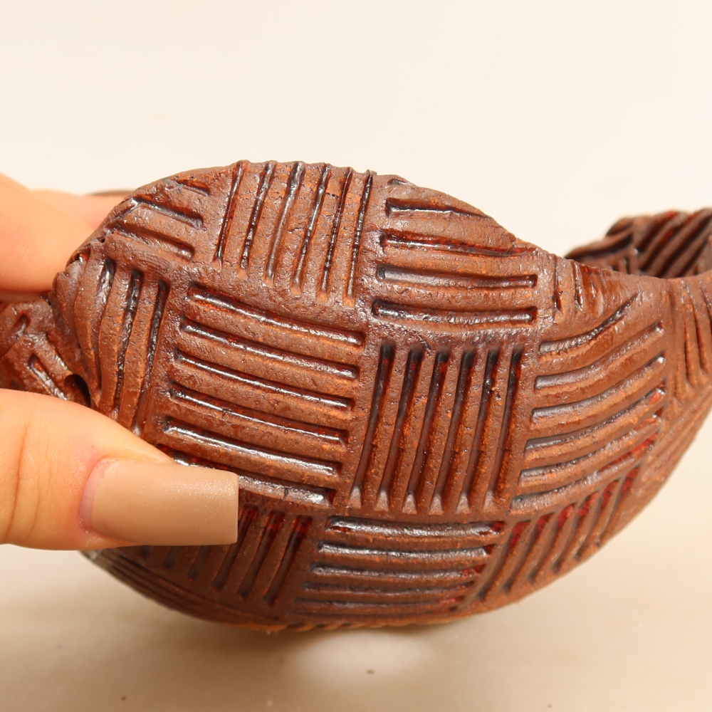 Conchiglia in ceramica per Kokedama 13,5 x 13 x 7,5 cm, colore marrone