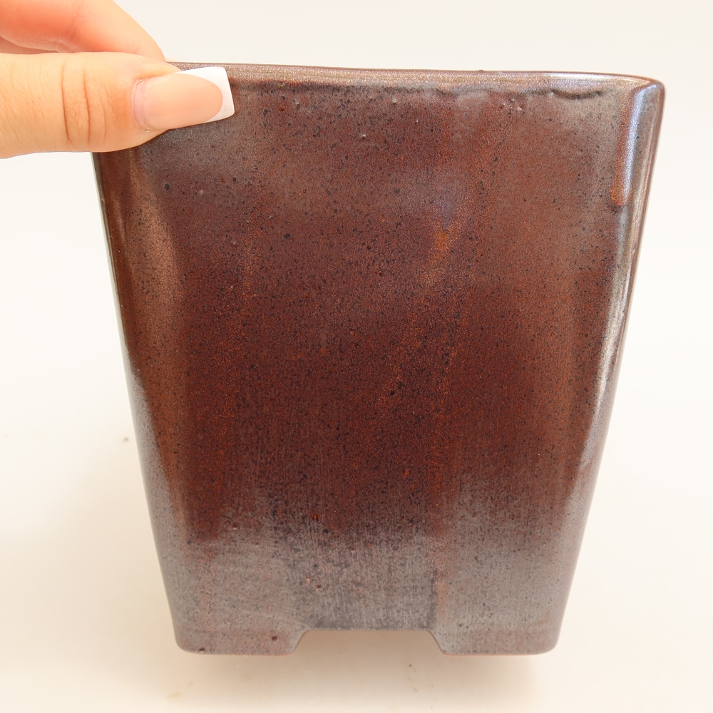 Ciotola bonsai in ceramica 13,5 x 13,5 x 15 cm, colore metallo