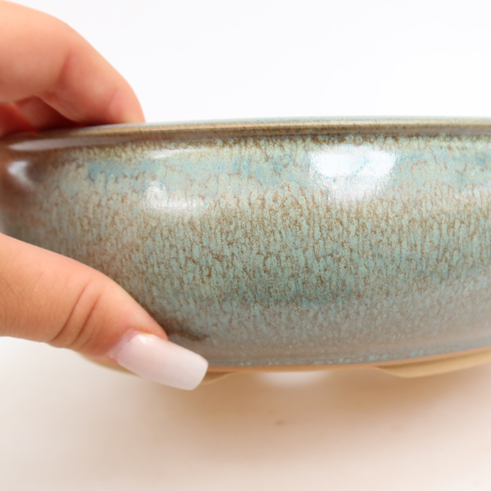 Vaso da bonsai in ceramica 21,5 x 21,5 x 7 cm, colore verde