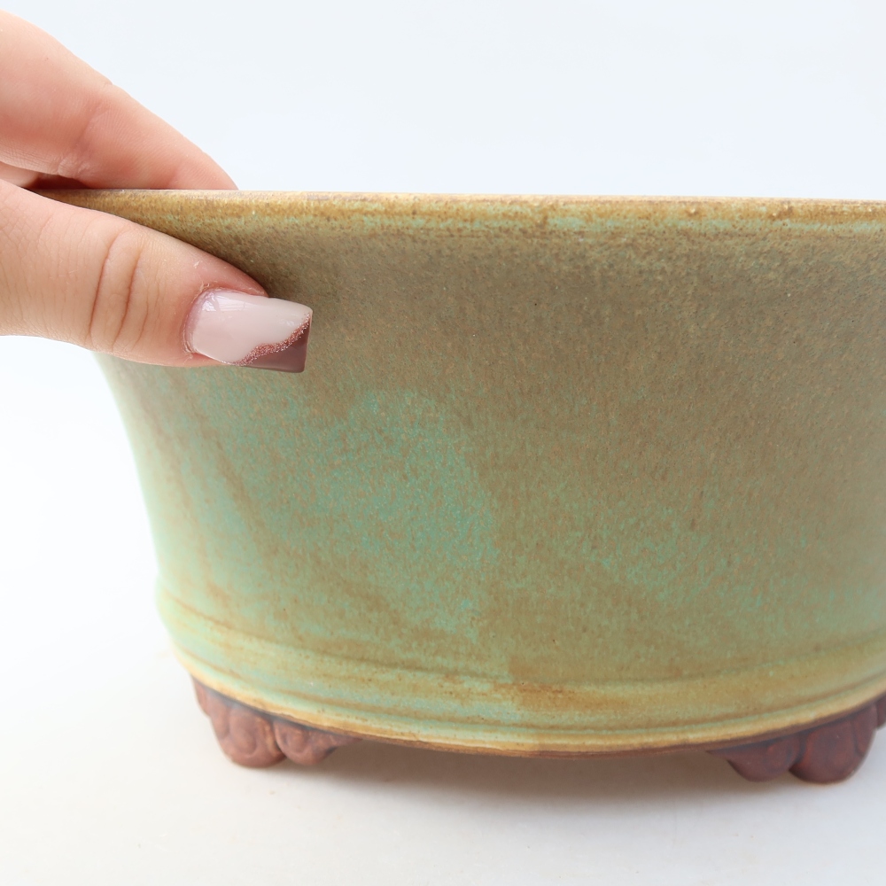 Vaso da bonsai in ceramica 24,5 x 24,5 x 11,5 cm, colore verde