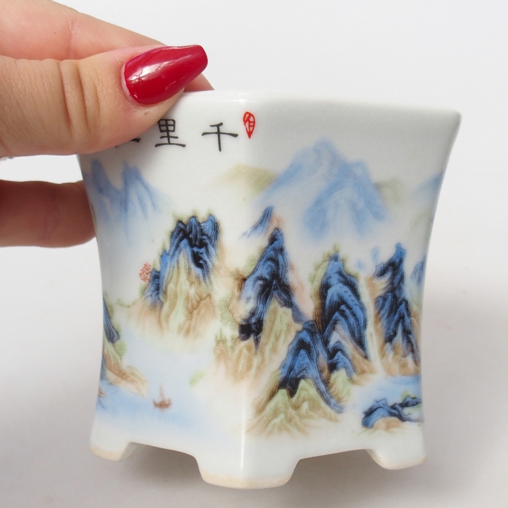 Ciotola per bonsai in ceramica 10,5 x 9,5 x 9 cm, colore bianco