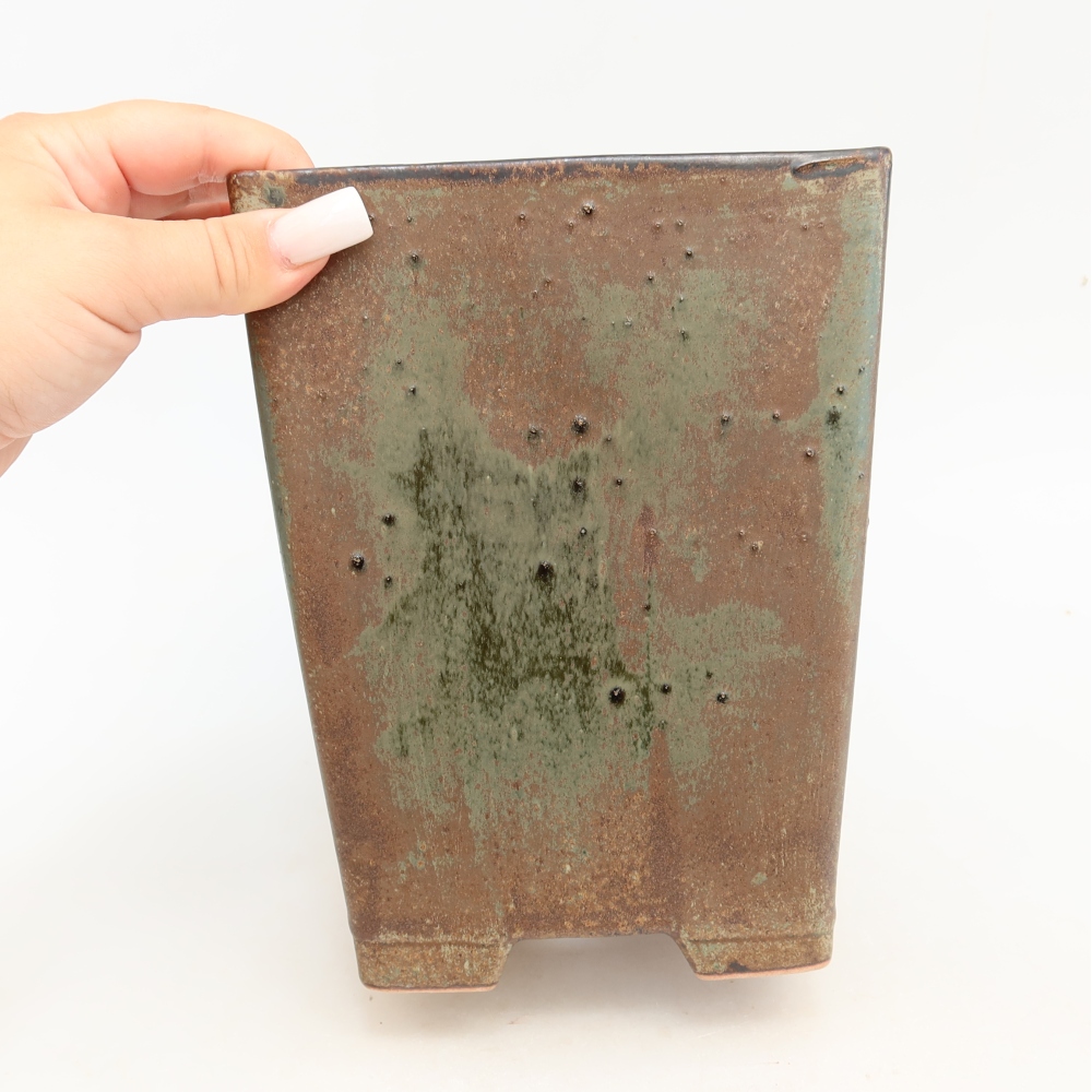 Vaso da bonsai in ceramica 15,5 x 15,5 x 19 cm, colore marrone