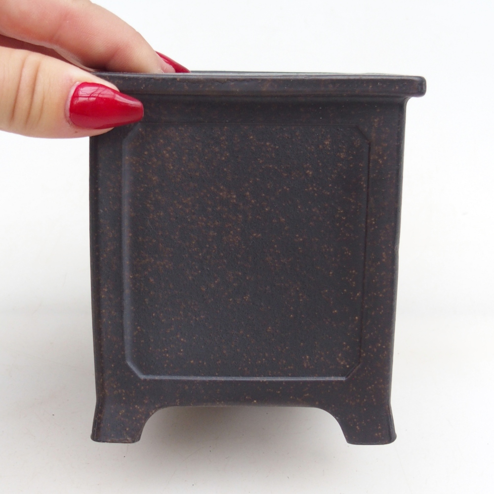 Ciotola per bonsai in ceramica 9,5 x 9,5 x 10 cm, marrone ocra